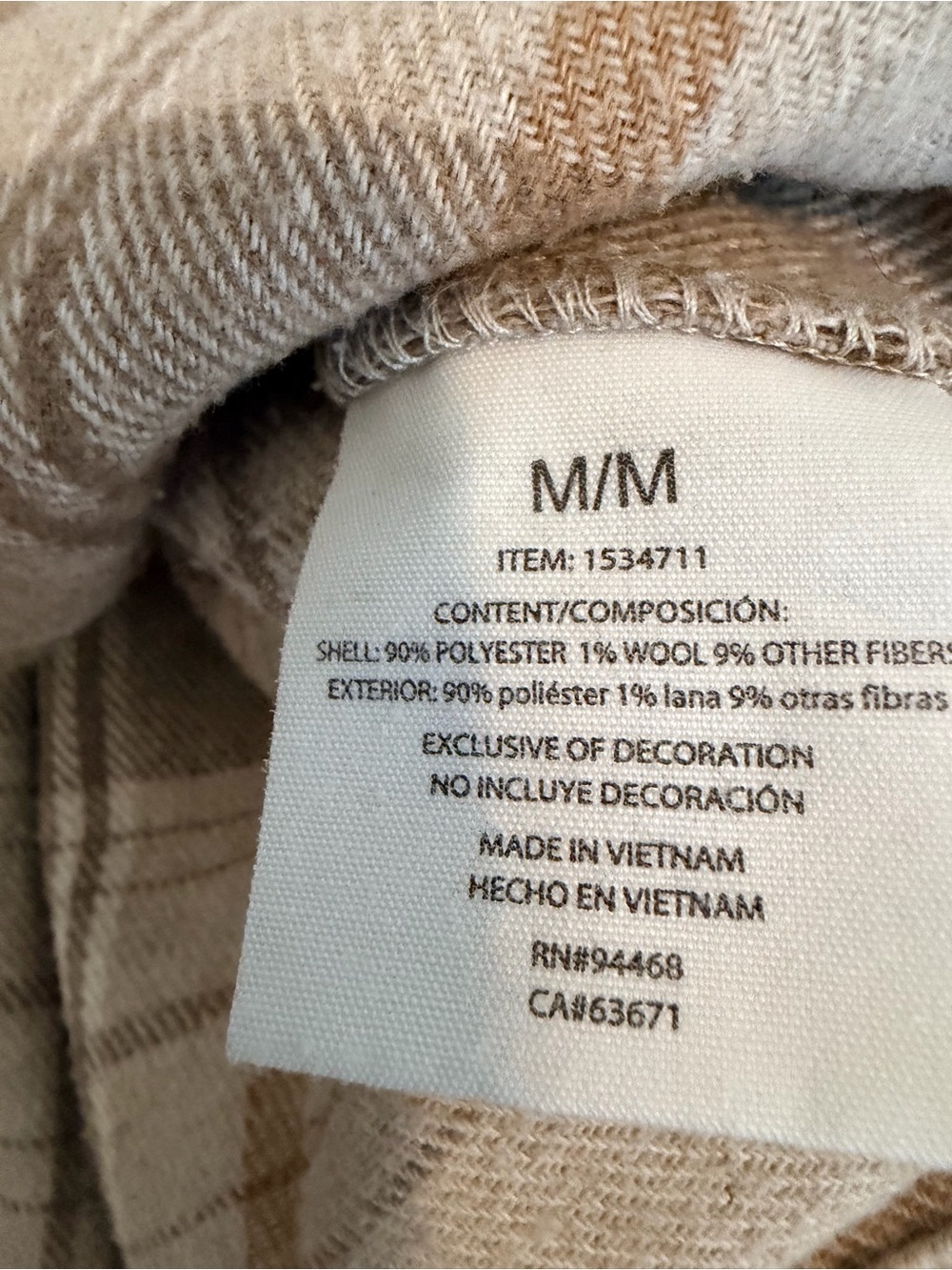 HFX Women Beige Plaid Shacket wool blend size Medium - Picture 5 of 5